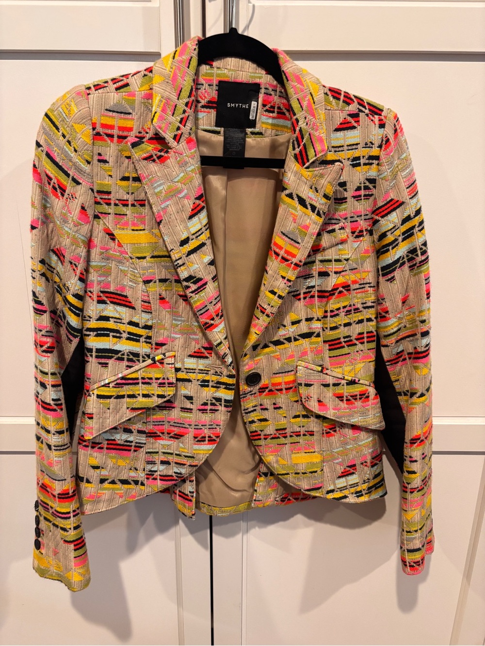 Smythe Beige Blazer with Pink Yellow Black Geometric Pattern